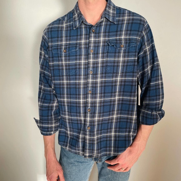 Y2K Eddie Bauer Blue Plaid Flannel - Picture 3 of 5